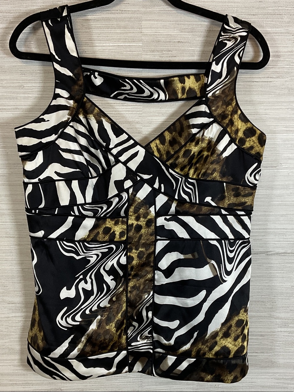 Cache Silk Animal Print Zebra Leopard Pieced Tank Top Large Y2K Vibes
